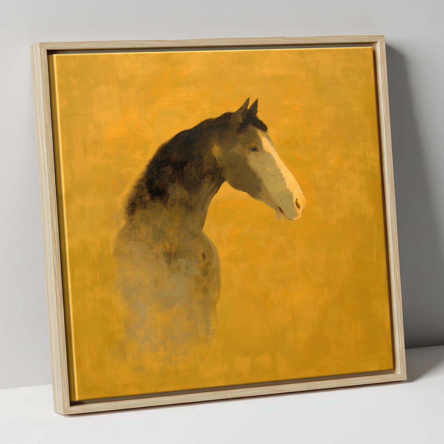 Gilded Equine Profile horse portrait canvas wall art in natural frame