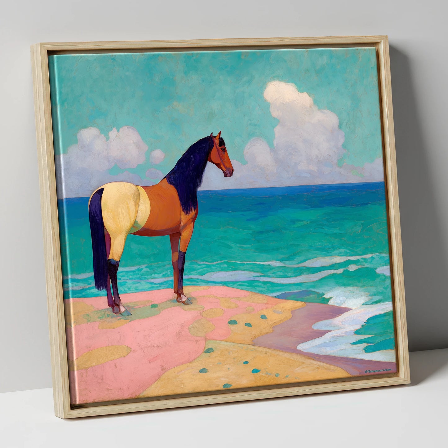 The Painted Shoreline horse landscape canvas wall art in natural frame