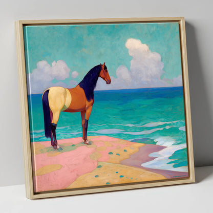 The Painted Shoreline horse landscape canvas wall art in natural frame