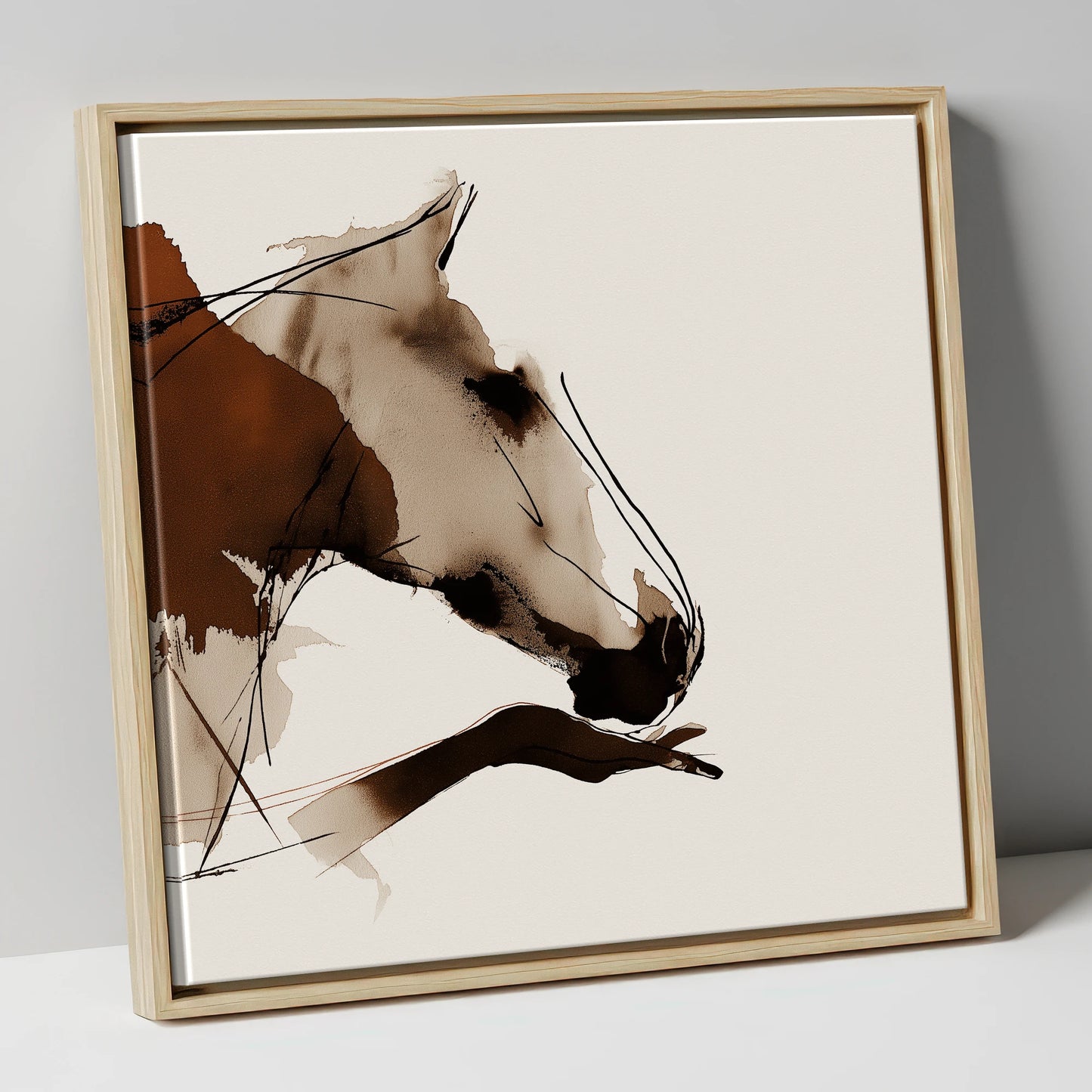 Unspoken Bond horse & rider canvas wall art in natural frame