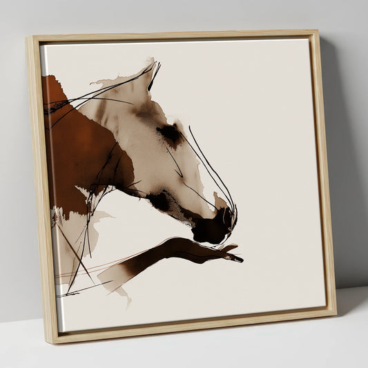 Sepia Horse and Outstretched Hand horse & rider canvas wall art in natural frame