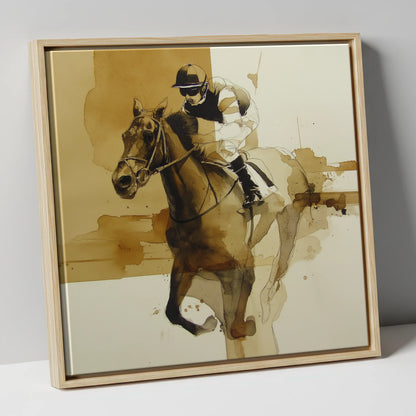 Sepia Sprint racing horse canvas wall art in natural frame