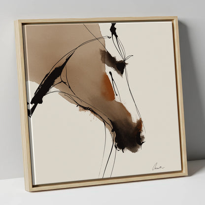 Abstract Sepia Profile horse portrait canvas wall art in natural frame
