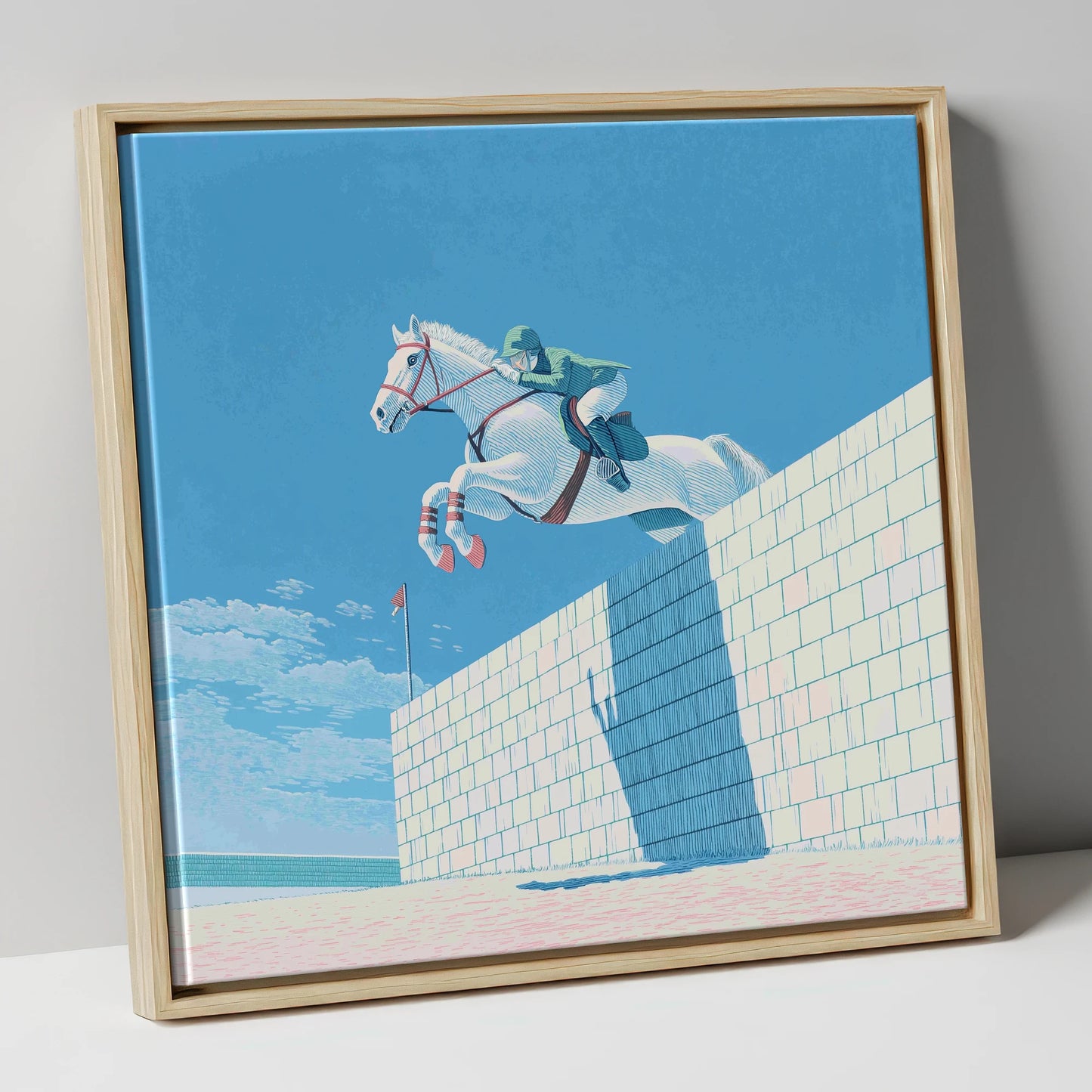 Clearance at the Wall show jumping horse canvas wall art in natural frame