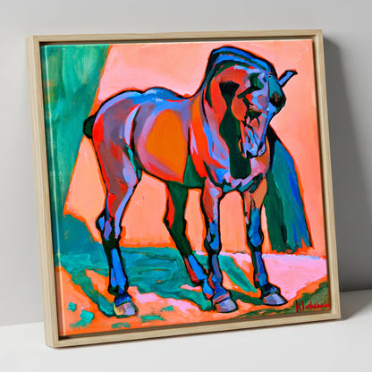 Vivid Abstract Standing Horse horse breed canvas wall art in natural frame
