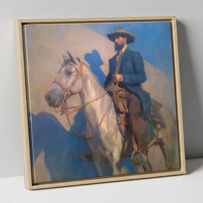 The Quiet Pioneer western horse canvas wall art in natural frame