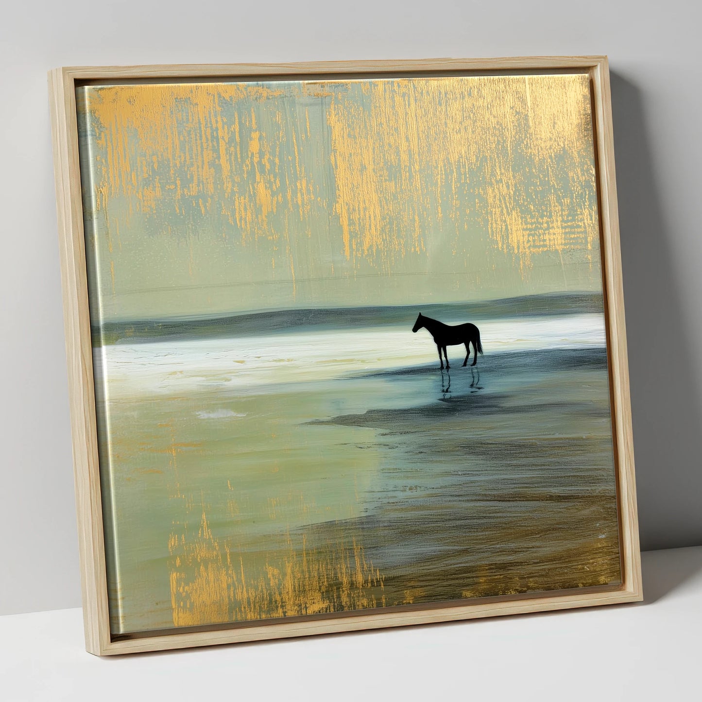 Gilded Horizon horse landscape canvas wall art in natural frame