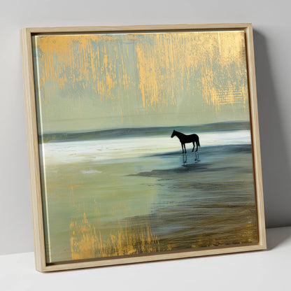 Gilded Horizon horse landscape canvas wall art in natural frame