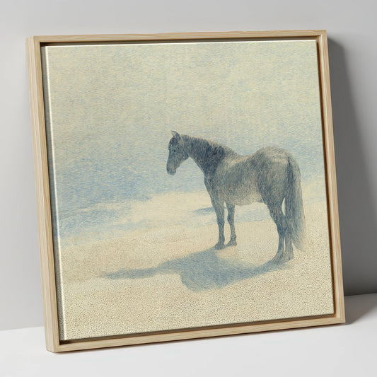Stillness in Slate horse landscape canvas wall art in natural frame