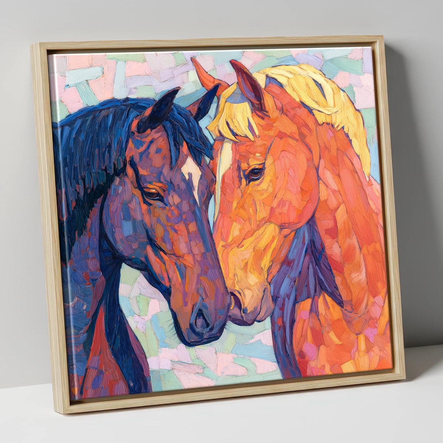 Kindred Spirits horse portrait canvas wall art in natural frame