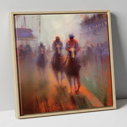 Out of the Haze racing horse canvas wall art in natural frame