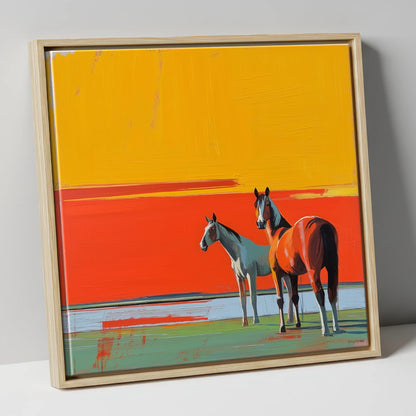 Golden Horizon Companions horse landscape canvas wall art in natural frame