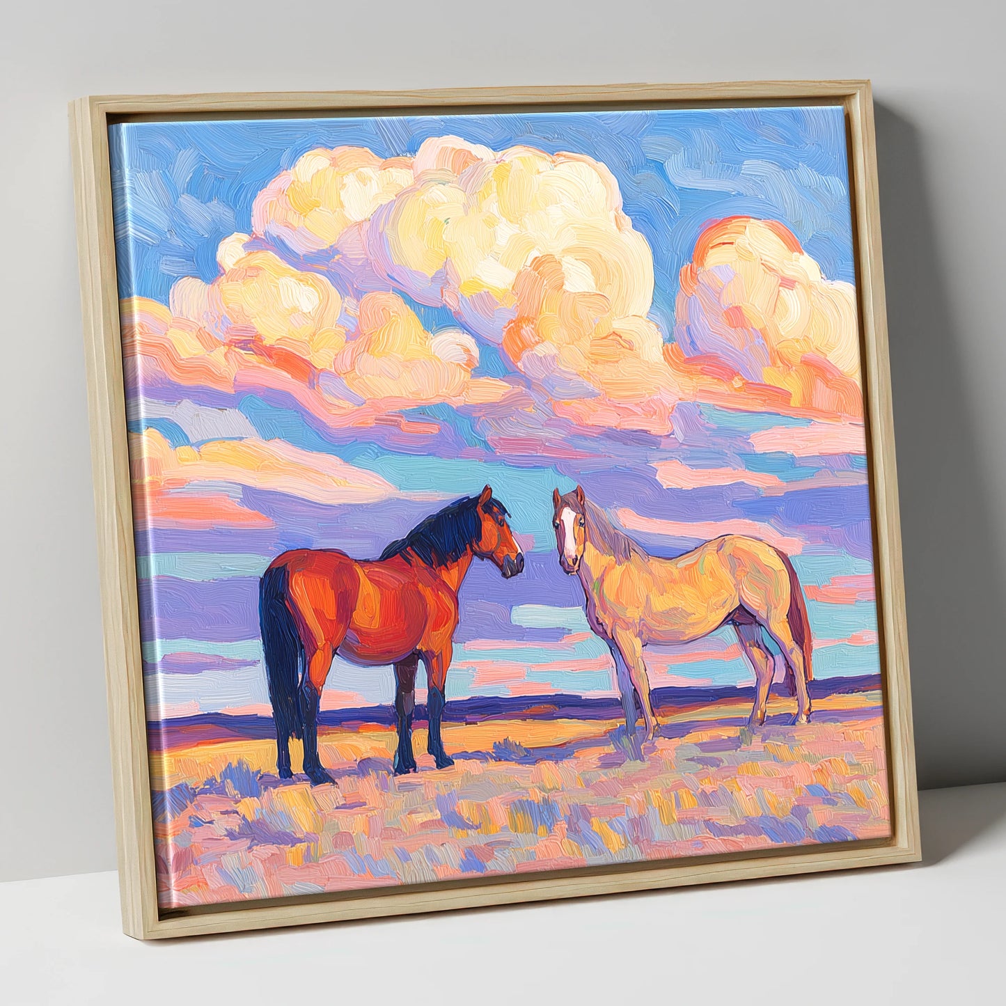 Under Painted Skies horse landscape canvas wall art in natural frame