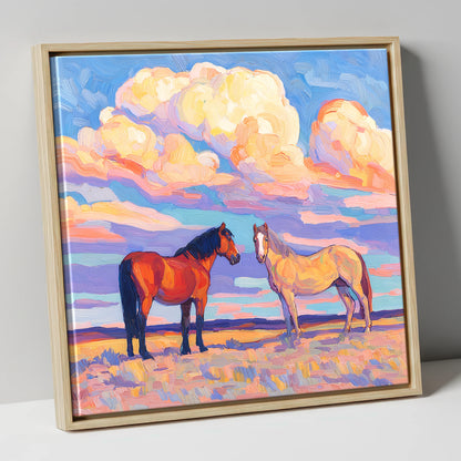 Under Painted Skies horse landscape canvas wall art in natural frame