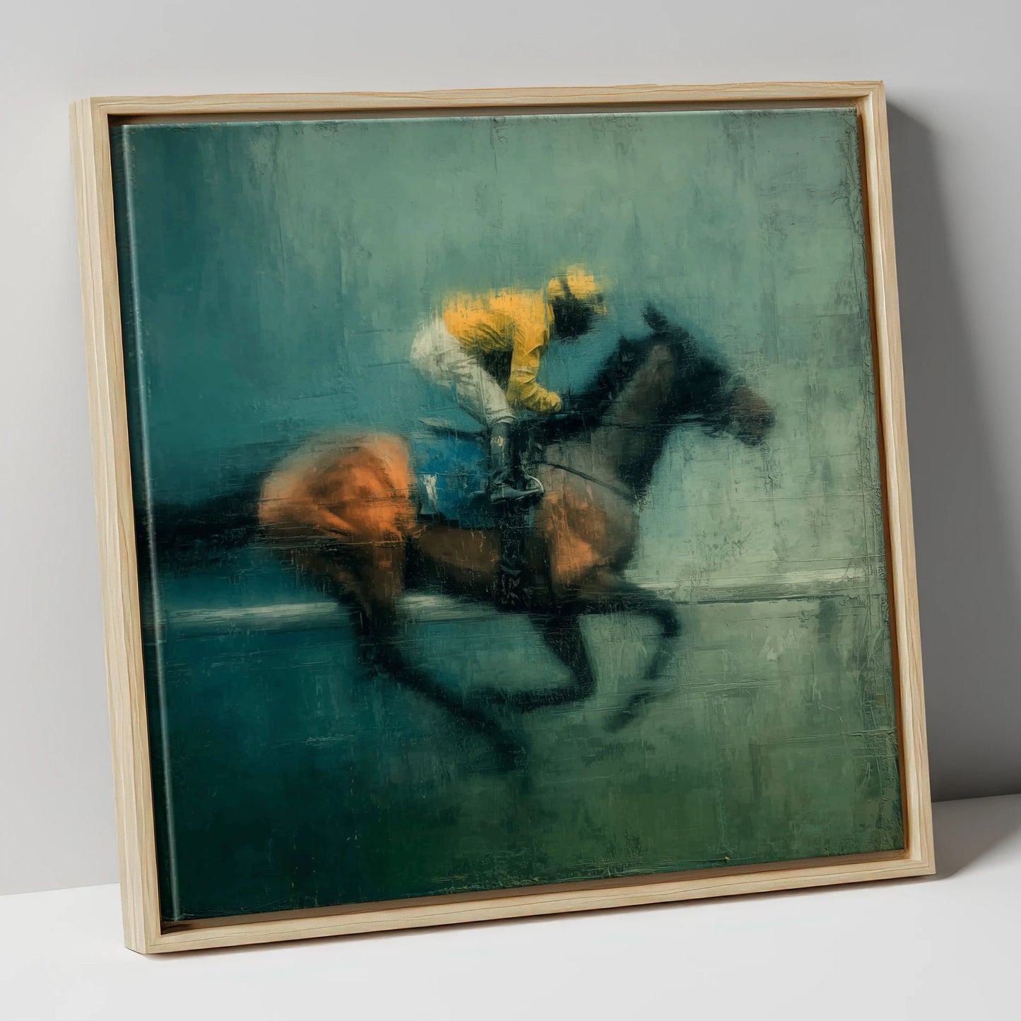 The Final Furlong racing horse canvas wall art in natural frame