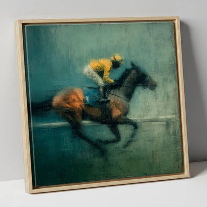 The Final Furlong racing horse canvas wall art in natural frame