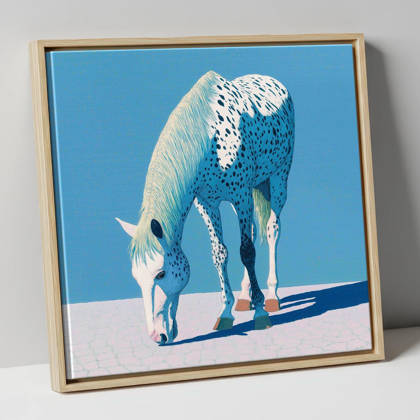 Azure Appaloosa horse breed canvas wall art in natural frame
