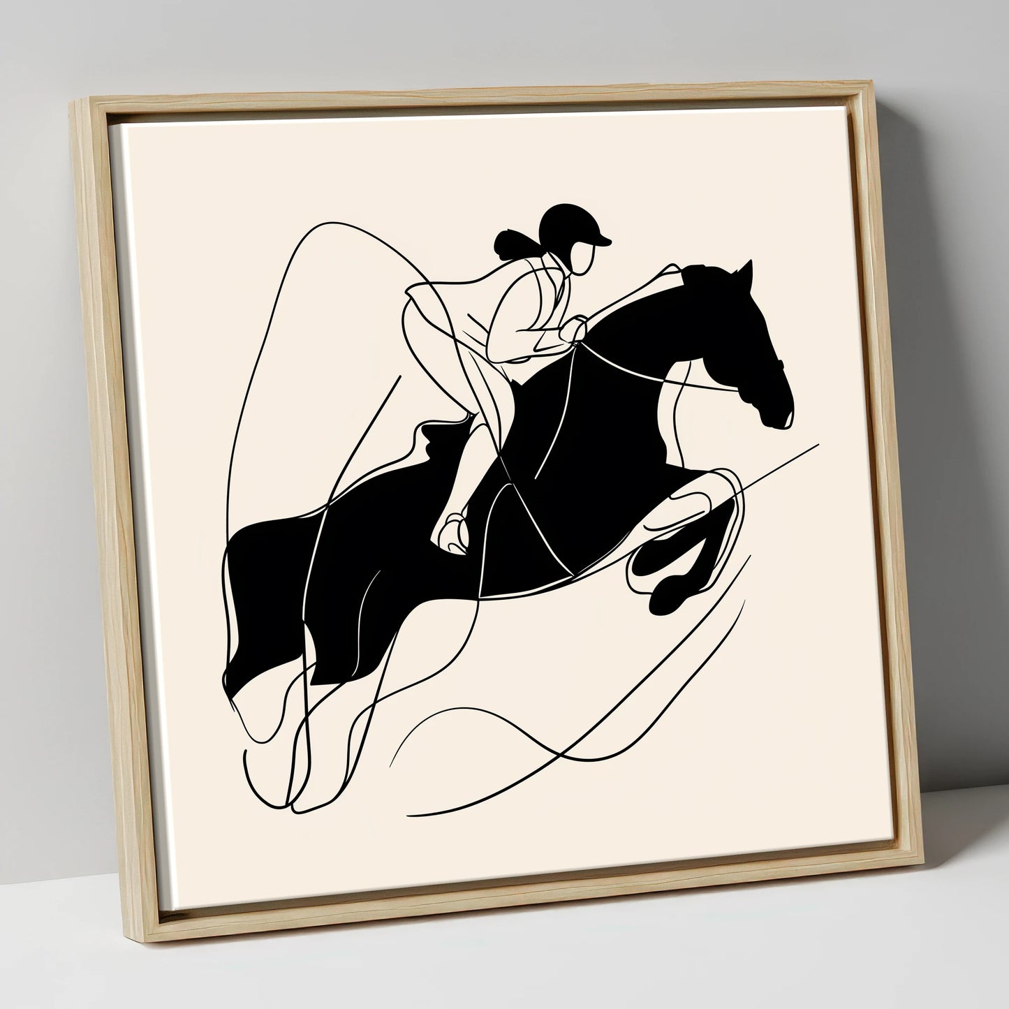 Fluid Showjumping Silhouette show jumping horse canvas wall art in natural frame
