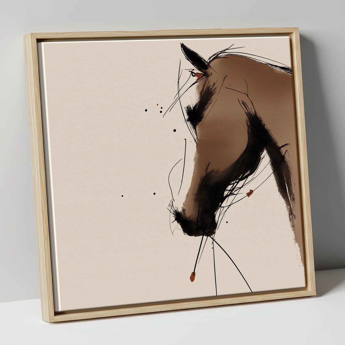 Sepia Ink Profile horse portrait canvas wall art in natural frame