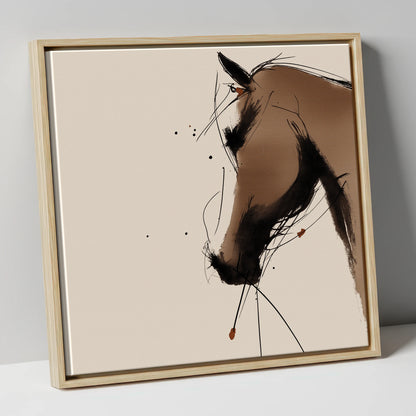 Sepia Ink Profile horse portrait canvas wall art in natural frame