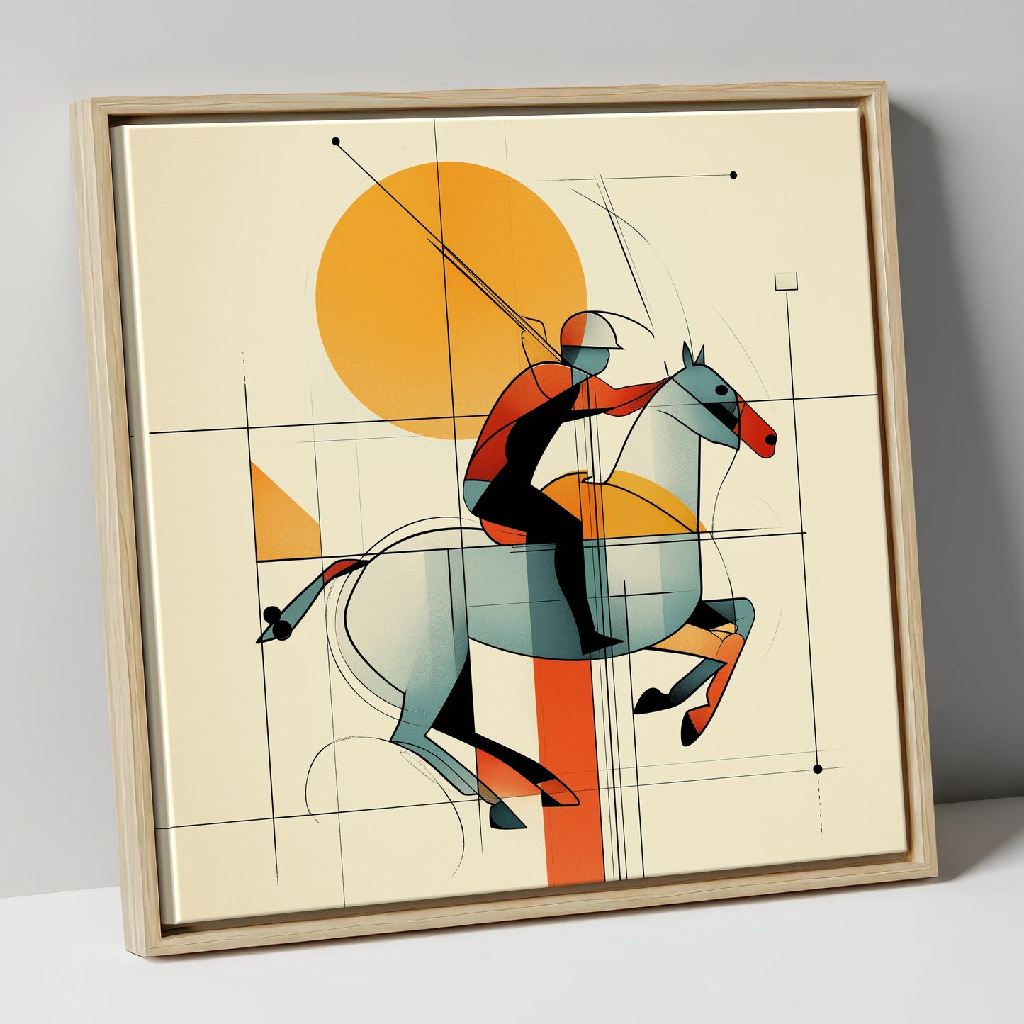 Structured Chukka polo horse canvas wall art in natural frame
