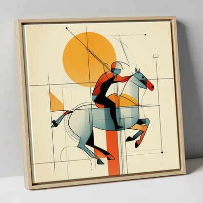 Structured Chukka polo horse canvas wall art in natural frame