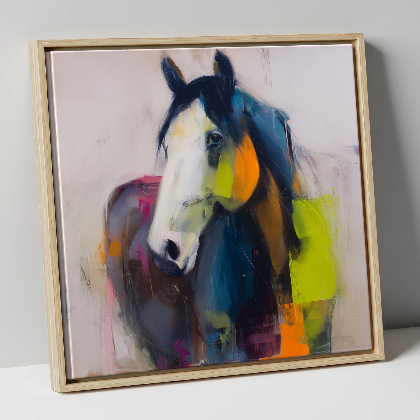 Vivid Equine Expression horse portrait canvas wall art in natural frame