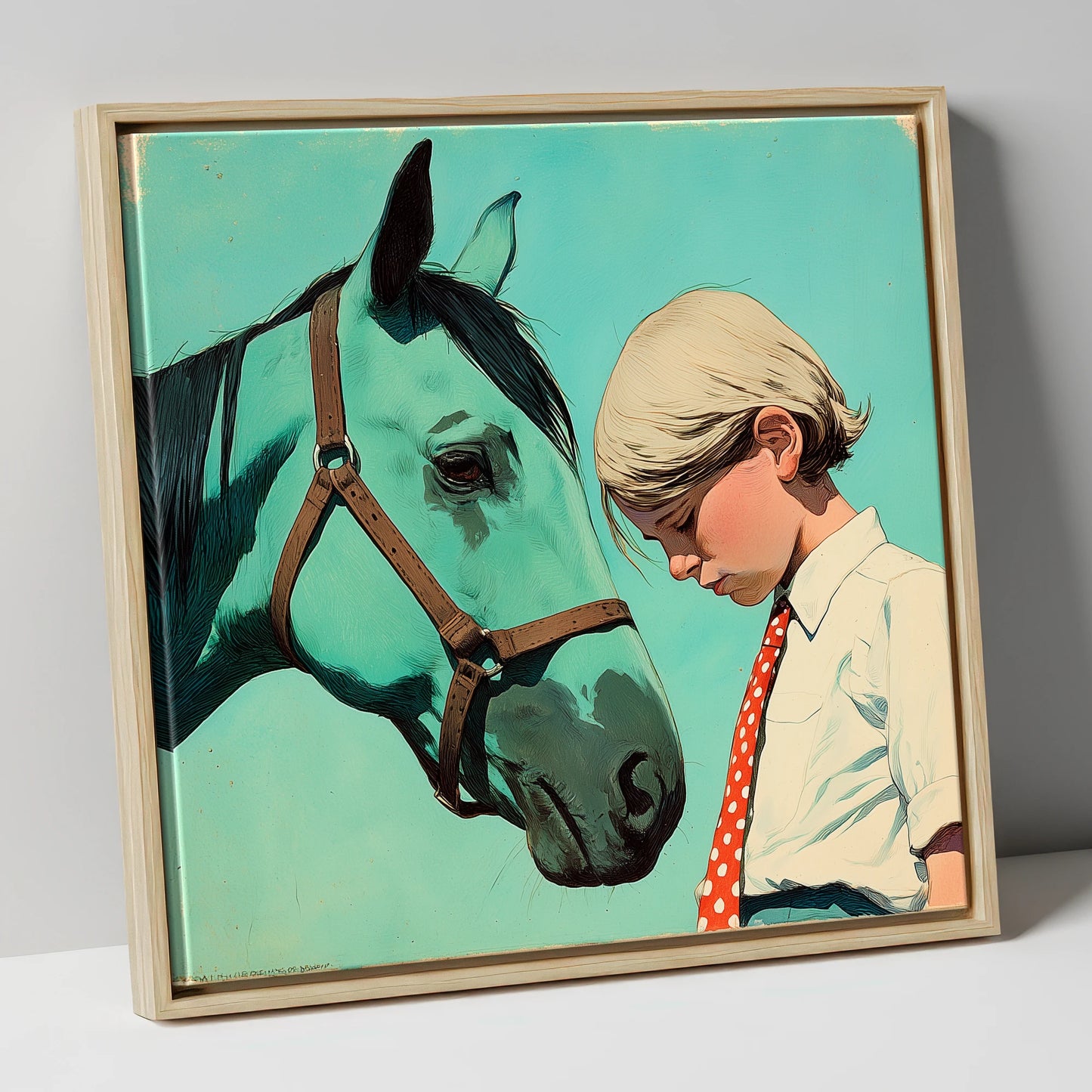 The Unspoken Bond horse & rider canvas wall art in natural frame
