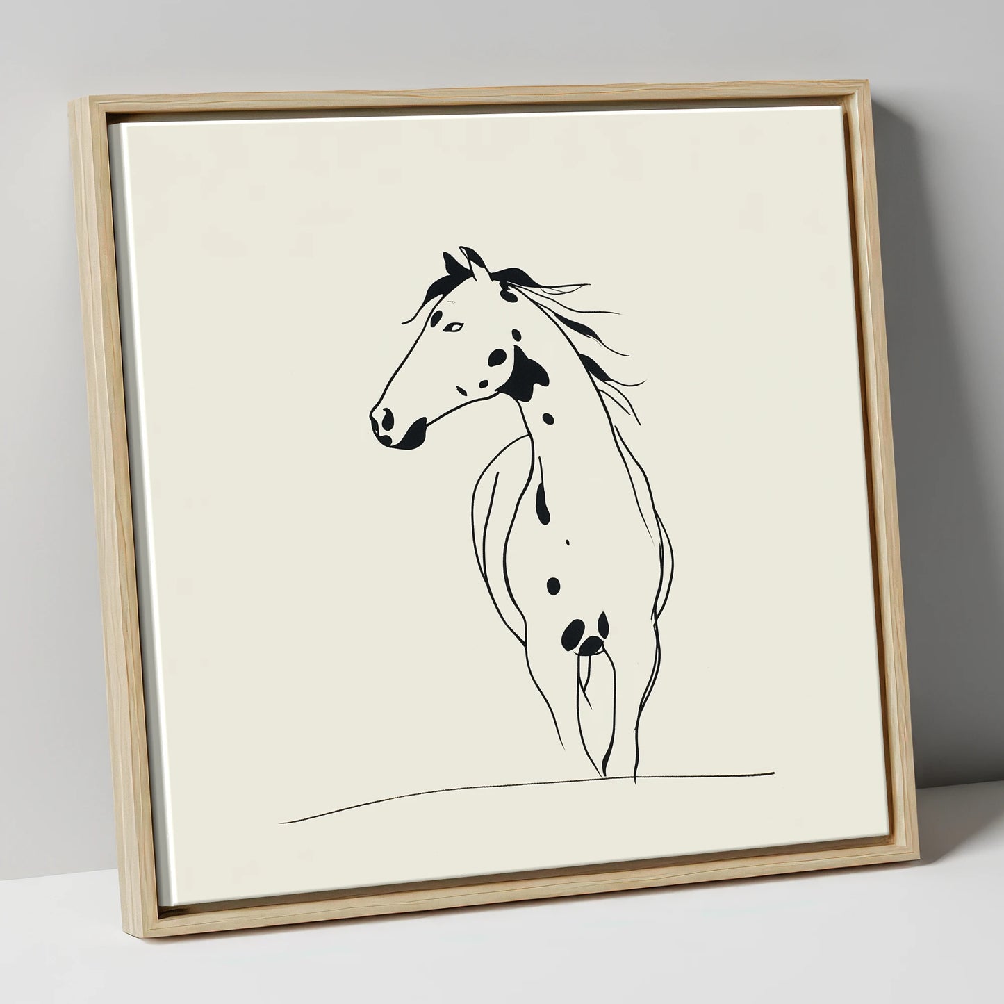 Minimalist Appaloosa Profile horse breed canvas wall art in natural frame