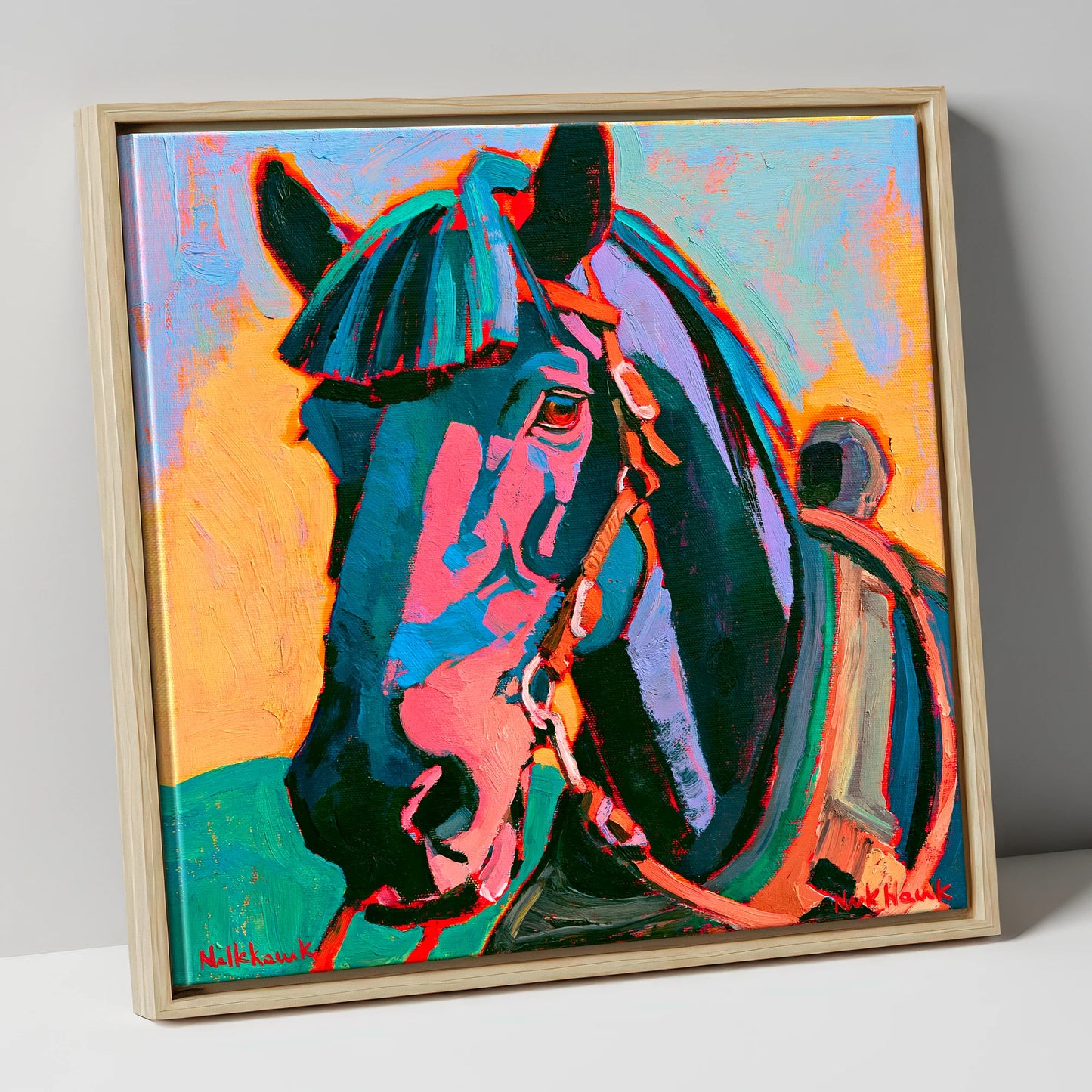 Colourful Expressionist Horse Portrait horse breed canvas wall art in natural frame