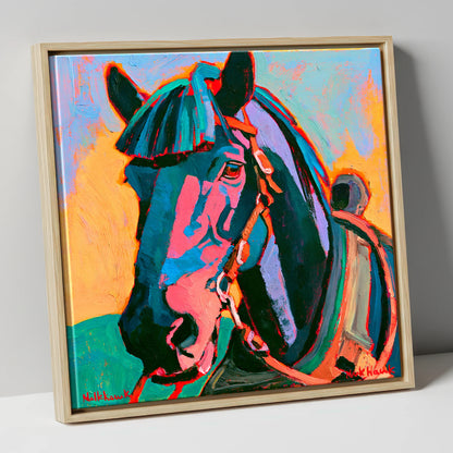 Colourful Expressionist Horse Portrait horse breed canvas wall art in natural frame