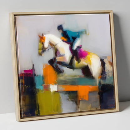 Vibrant Ascent show jumping horse canvas wall art in natural frame