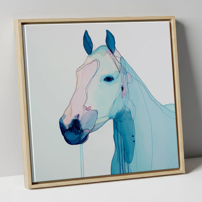 Ethereal Blue Portrait horse portrait canvas wall art in natural frame