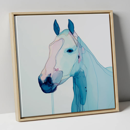 Ethereal Blue Portrait horse portrait canvas wall art in natural frame