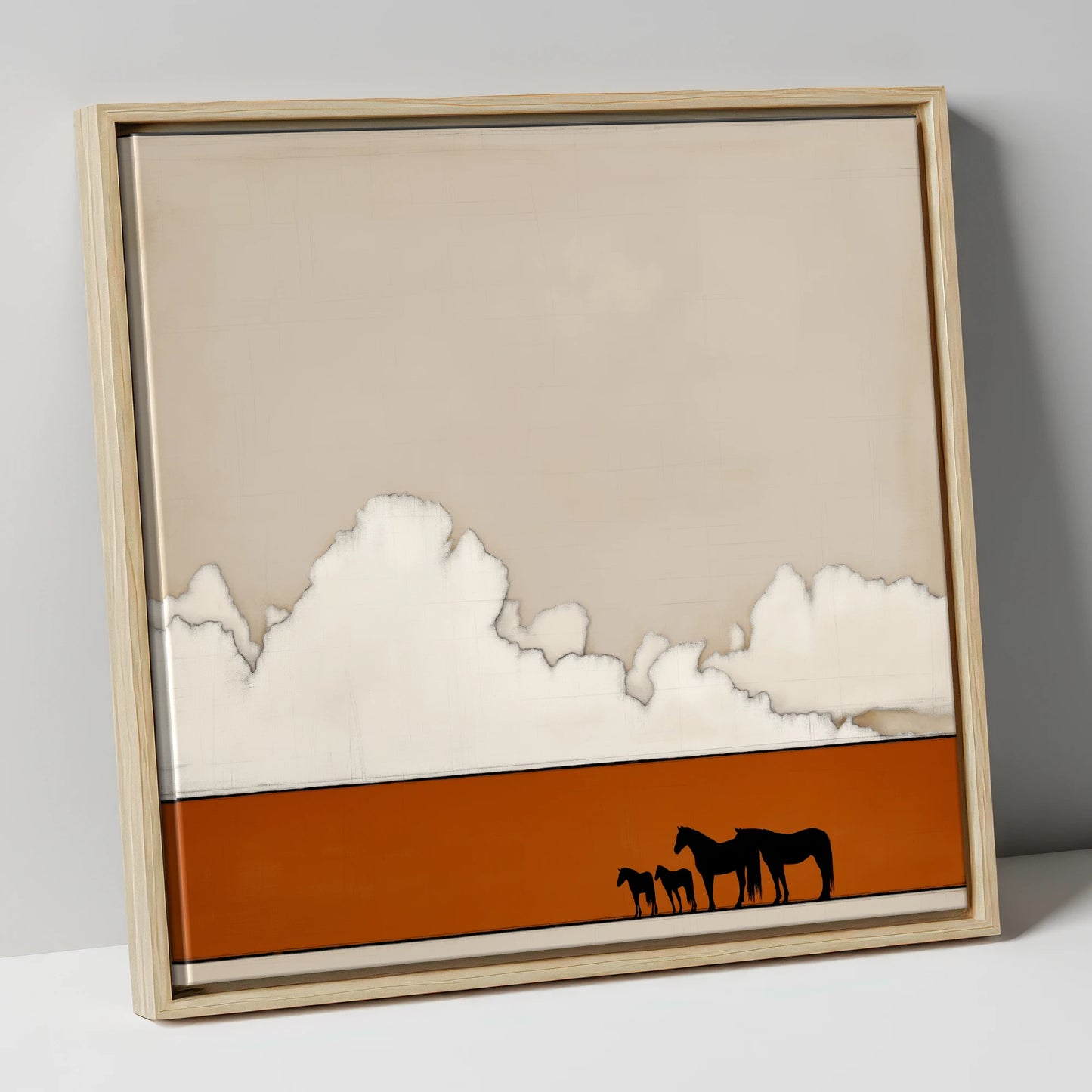 Burnt Orange Horizon horse landscape canvas wall art in natural frame