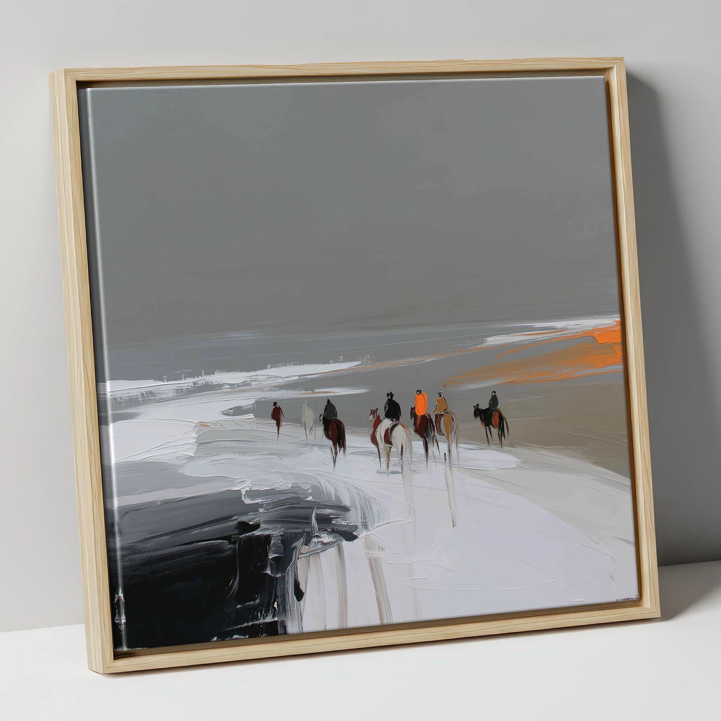 Across the Winter Expanse horse landscape canvas wall art in natural frame