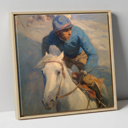 The Forward Glance racing horse canvas wall art in natural frame