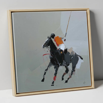 Dynamic Polo Strike polo horse canvas wall art in natural frame