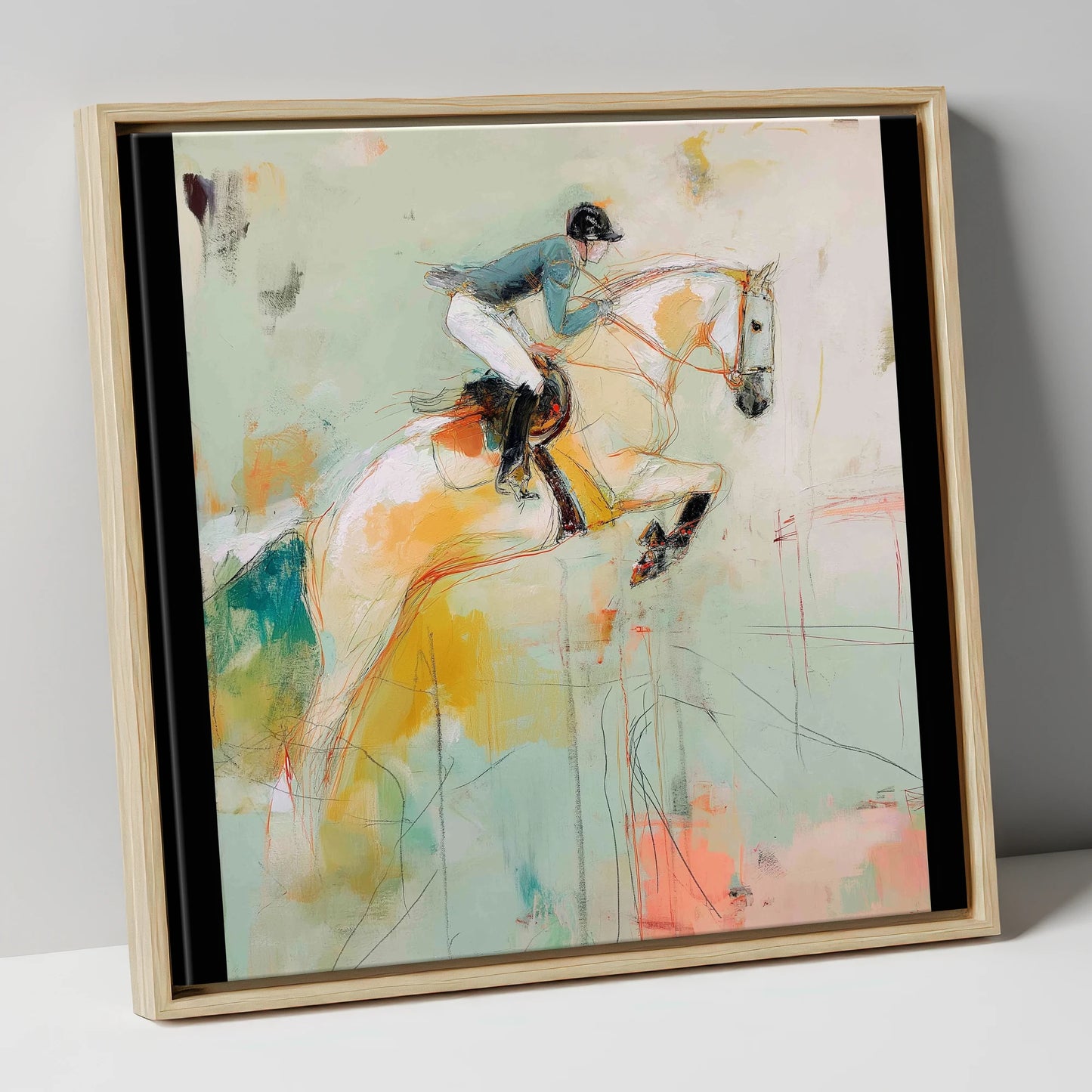 The Perfect Stride show jumping horse canvas wall art in natural frame