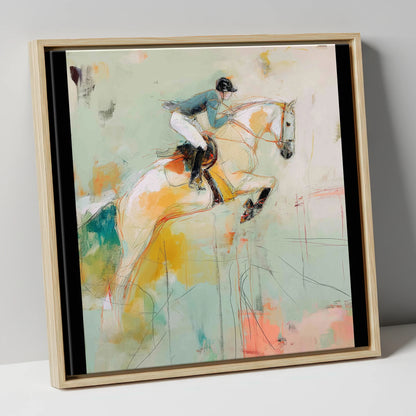 The Perfect Stride show jumping horse canvas wall art in natural frame