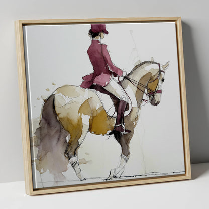The Collected Frame dressage horse canvas wall art in natural frame