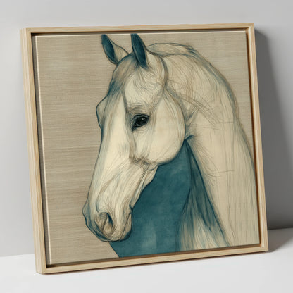 Serene Profile Sketch horse portrait canvas wall art in natural frame