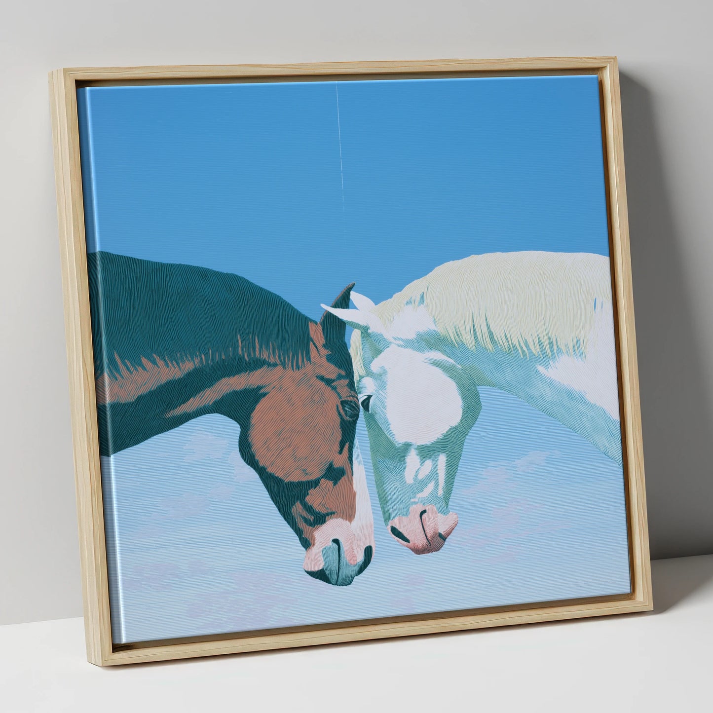 Quiet Companionship horse portrait canvas wall art in natural frame