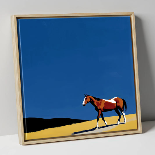 The Cobalt Horizon horse landscape canvas wall art in natural frame