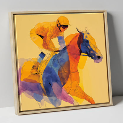 Prismatic Racing Stride racing horse canvas wall art in natural frame