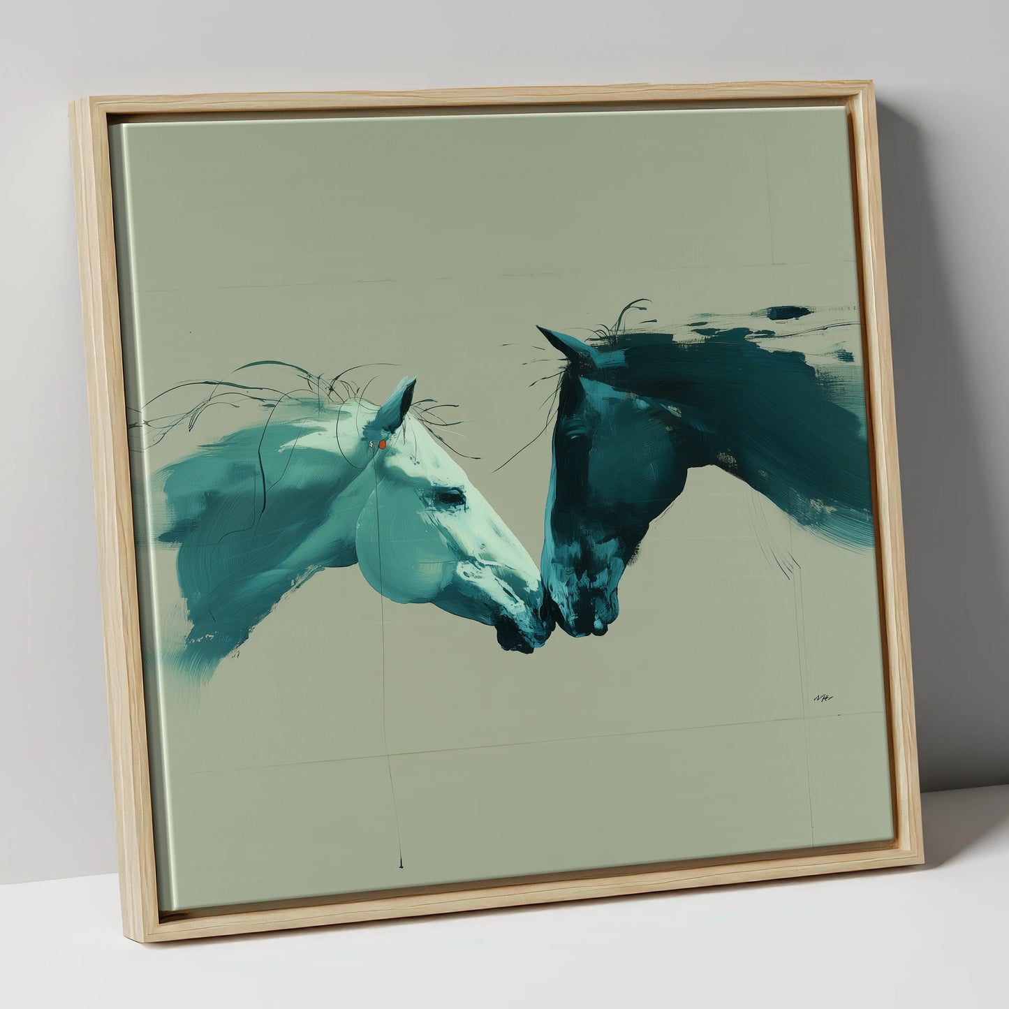 Kindred Spirits horse portrait canvas wall art in natural frame