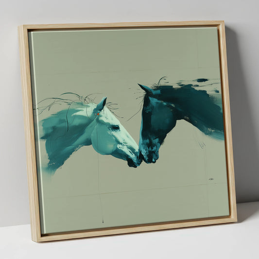 Kindred Spirits horse portrait canvas wall art in natural frame