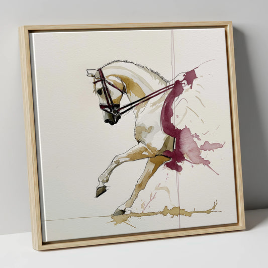 Elevated Rhythm dressage horse canvas wall art in natural frame