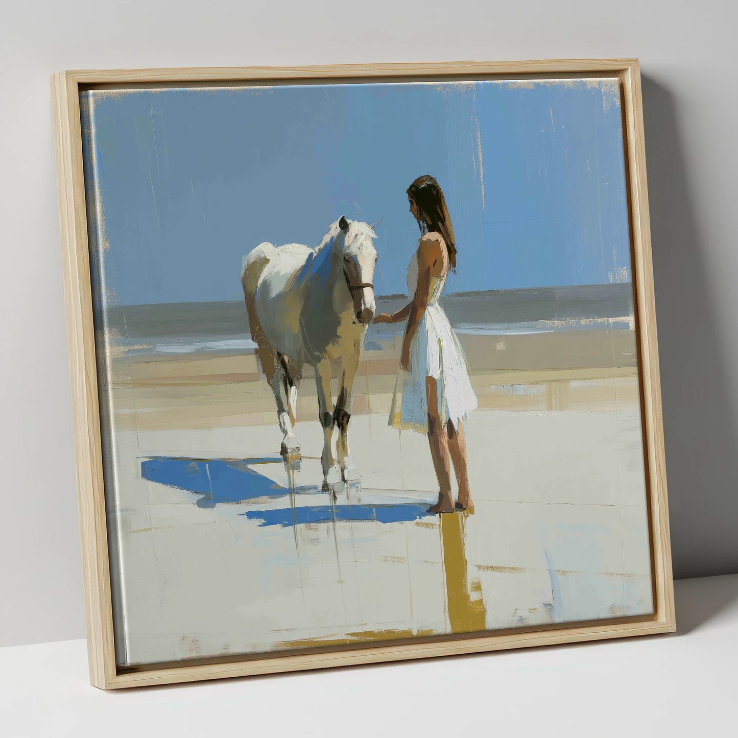 Serenity at Tide's Edge horse & rider canvas wall art in natural frame