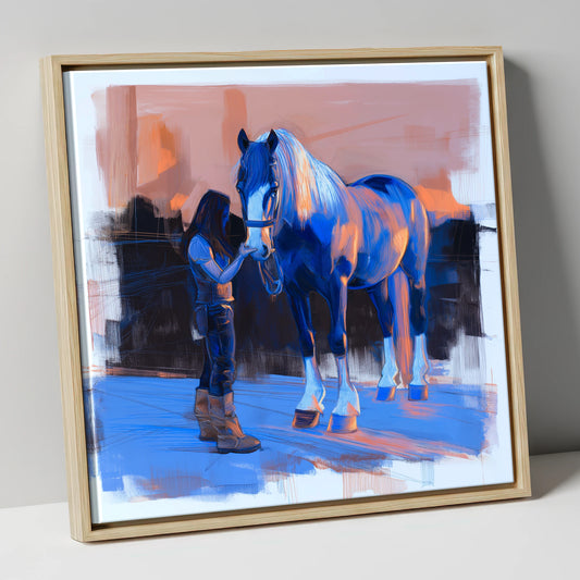 The Gentle Bond horse & rider canvas wall art in natural frame